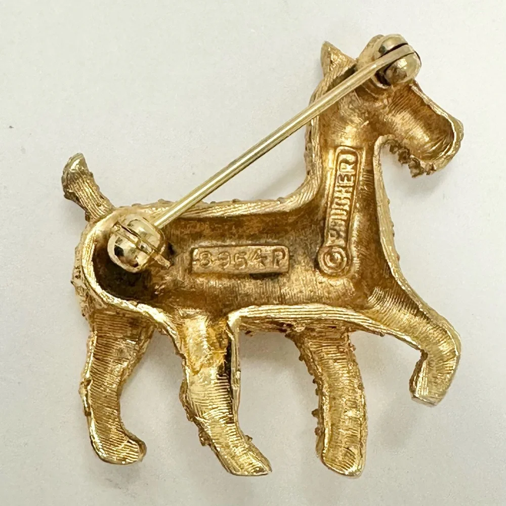 BOUCHER Vintage Gold Tone Terrier Dog Brooch Pin Signed